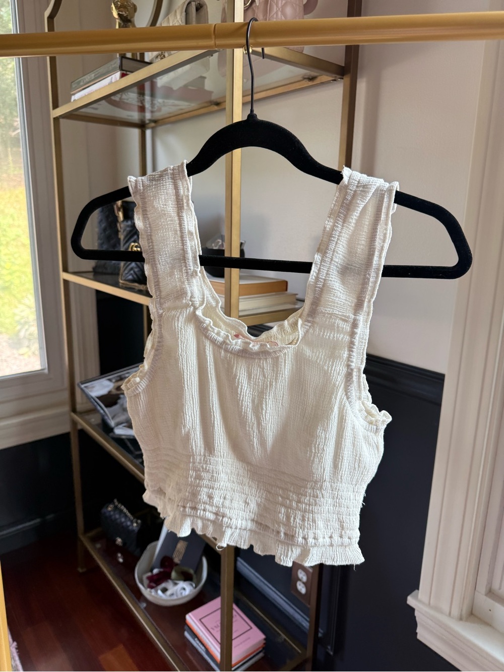 Rachel Parcell Ivory Smocked Ruffle Cropped Top Size Small NWOT